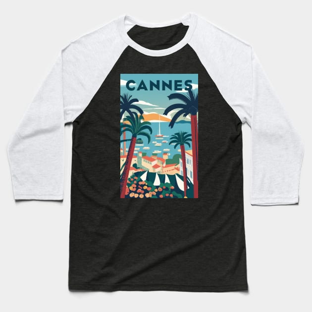 A Vintage Travel Art of Cannes - France Baseball T-Shirt by goodoldvintage